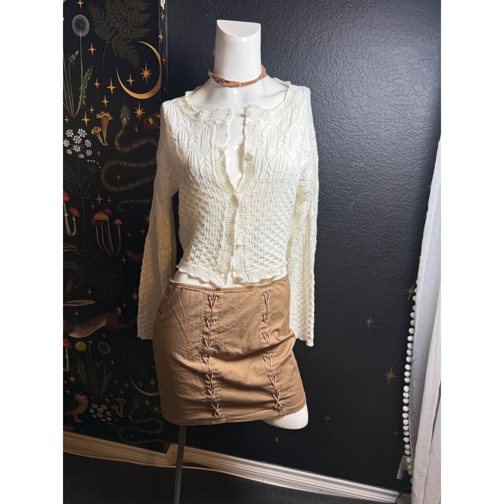 Sincerely Jules Ivory Pointelle Knit Cropped Cardigan Sweater ST21008 Cream M
